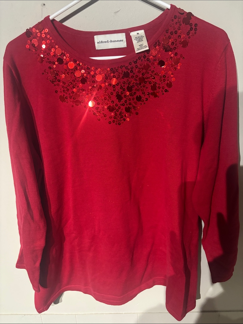 Alfred Dunner Red Sequin-Neck Knit Top